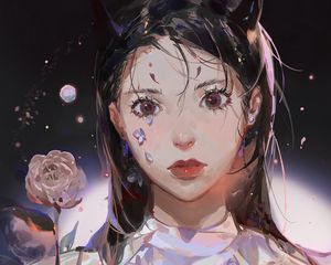 Preview wallpaper girl, demon, horns, glance, anime, art