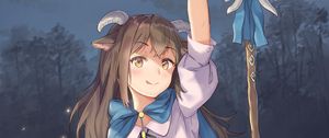 Preview wallpaper girl, demon, horns, staff, anime, art