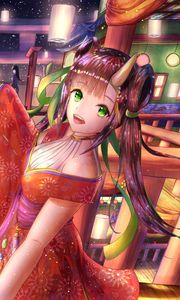 Preview wallpaper girl, demon, horns, holiday, anime, art