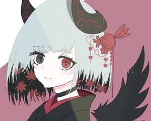 Preview wallpaper girl, demon, horns, kimono, anime