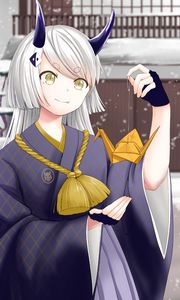 Preview wallpaper girl, demon, kimono, origami, anime