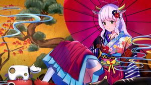 Preview wallpaper girl, demon, kimono, horns, anime, art