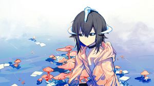 Preview wallpaper girl, demon, mushrooms, anime, art