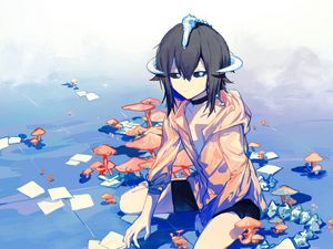 Preview wallpaper girl, demon, mushrooms, anime, art
