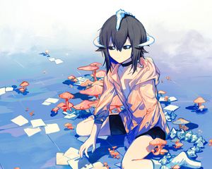 Preview wallpaper girl, demon, mushrooms, anime, art