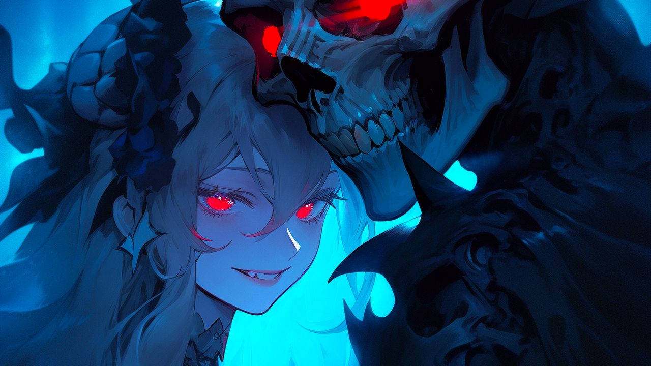Wallpaper girl, demon, skull, anime, art, dark