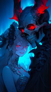 Preview wallpaper girl, demon, skull, anime, art, dark