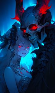 Preview wallpaper girl, demon, skull, anime, art, dark