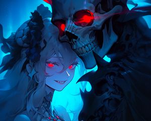 Preview wallpaper girl, demon, skull, anime, art, dark