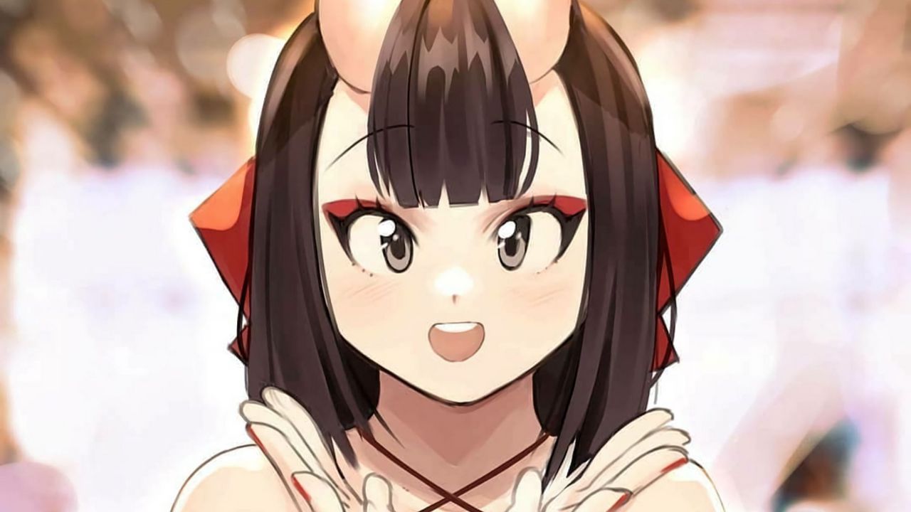 Wallpaper girl, demon, smile, gesture, anime