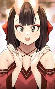 Preview wallpaper girl, demon, smile, gesture, anime