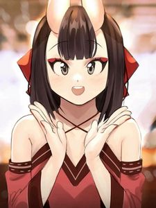 Preview wallpaper girl, demon, smile, gesture, anime