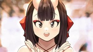 Preview wallpaper girl, demon, smile, gesture, anime
