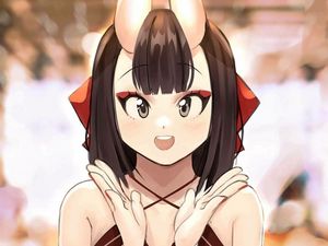 Preview wallpaper girl, demon, smile, gesture, anime