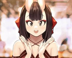 Preview wallpaper girl, demon, smile, gesture, anime