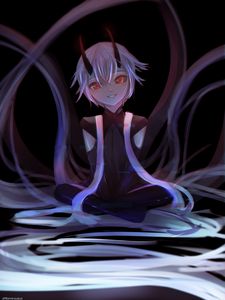Preview wallpaper girl, demon, smile, glitch, anime