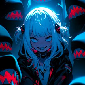 Preview wallpaper girl, demon, teeth, blue, dark, anime