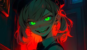 Preview wallpaper girl, demon, teeth, art, anime