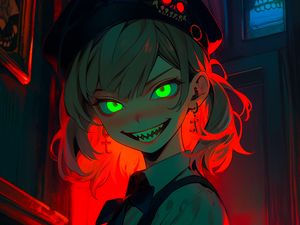 Preview wallpaper girl, demon, teeth, art, anime