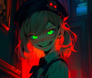 Preview wallpaper girl, demon, teeth, art, anime