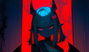 Preview wallpaper girl, demon, wings, horns, anime, red, dark