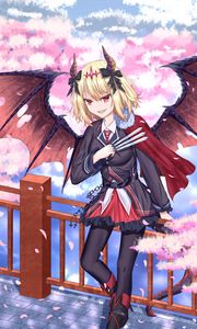 Preview wallpaper girl, demon, wings, anime, art, cartoon