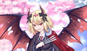 Preview wallpaper girl, demon, wings, anime, art, cartoon