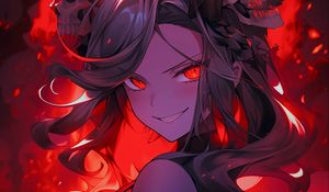 Preview wallpaper girl, devil, skulls, fire, art, anime