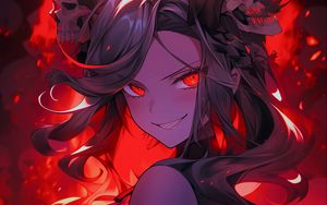 Preview wallpaper girl, devil, skulls, fire, art, anime