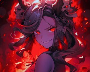 Preview wallpaper girl, devil, skulls, fire, art, anime