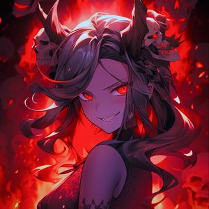 Preview wallpaper girl, devil, skulls, fire, art, anime