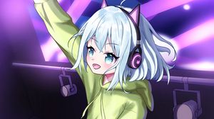 Preview wallpaper girl, dj, headphones, ears, anime