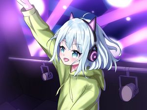 Preview wallpaper girl, dj, headphones, ears, anime