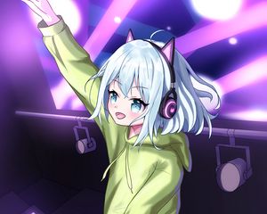 Preview wallpaper girl, dj, headphones, ears, anime