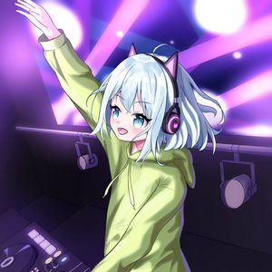 Preview wallpaper girl, dj, headphones, ears, anime