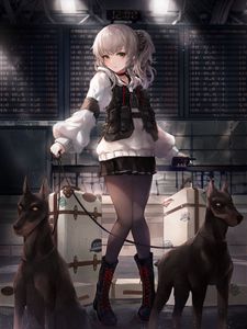 Preview wallpaper girl, dog, airport, security, anime