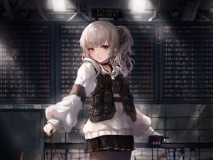 Preview wallpaper girl, dog, airport, security, anime