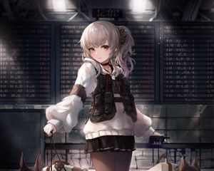 Preview wallpaper girl, dog, airport, security, anime