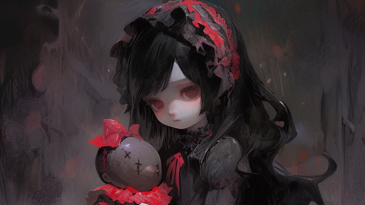 Wallpaper girl, doll, dress, dark, anime