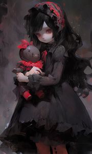 Preview wallpaper girl, doll, dress, dark, anime