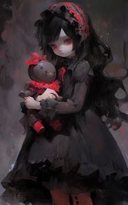 Preview wallpaper girl, doll, dress, dark, anime