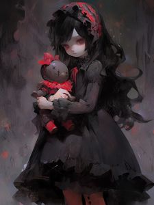 Preview wallpaper girl, doll, dress, dark, anime