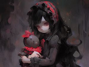 Preview wallpaper girl, doll, dress, dark, anime