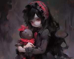 Preview wallpaper girl, doll, dress, dark, anime