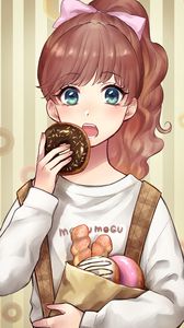 Preview wallpaper girl, donut, sweets, anime, art