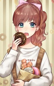 Preview wallpaper girl, donut, sweets, anime, art