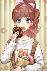 Preview wallpaper girl, donut, sweets, anime, art