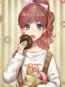 Preview wallpaper girl, donut, sweets, anime, art