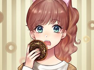 Preview wallpaper girl, donut, sweets, anime, art