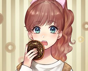 Preview wallpaper girl, donut, sweets, anime, art